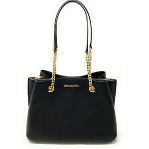 Michael Kors Teagen Large Satchel Leather Shoulder Bag black NWT